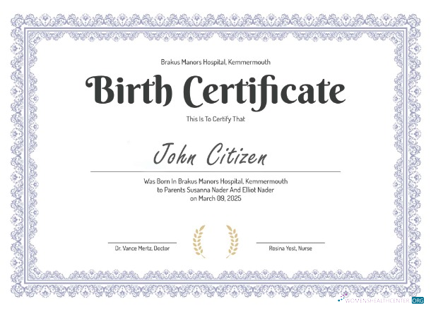 Download Kemmermouth Brakus Manors hospital birth certificate Photoshop template